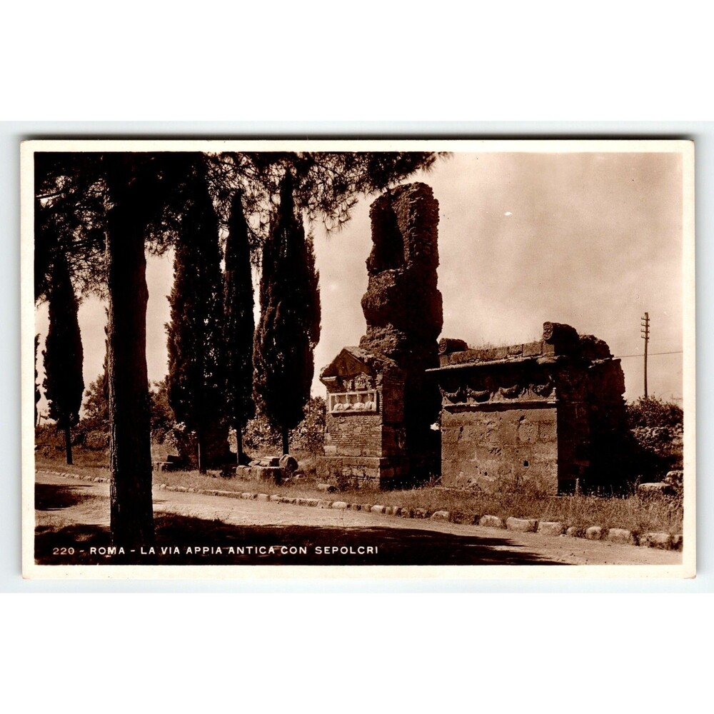 La Via Appia Antica Rome Italy RPPC Real Photo Postcard Unposted Ancient Roadway